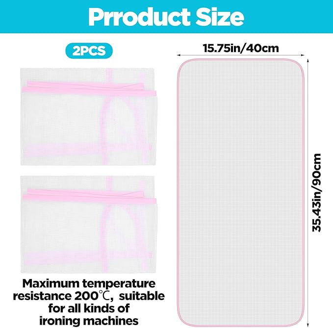Oruola 2 Pcs Press Cloth – Ironing Cloth to Protect Clothes, Clothes Scorch-Saving Iron Protector Insulation Pad, Polyester Mesh Iron Pressing Mat for Easy Irons Sewing (Pink)