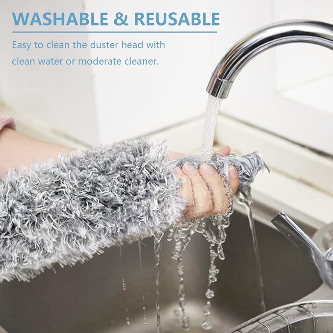Duster with Extension Pole, 30-100 Inch & Bendable Microfiber Duster Head | Detachable & washable Duster head，Extendable Long Duster for Cleaning Ceiling Fan, High Ceiling, Keyboard, Furniture Car Gray