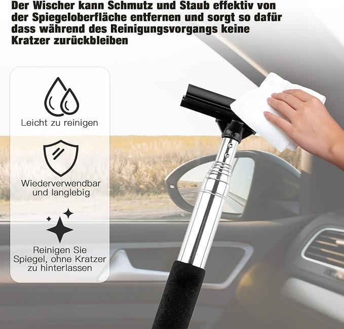 Side Mirror Squeegee,Retractable Car Rearview Mirror Wiper,Portable Car Mirror Squeegee for Rainy Foggy Weather,Universal Car Accessories