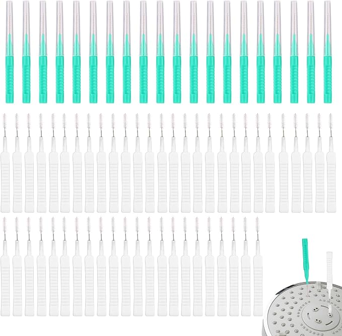 70pcs Shower Head Cleaner Tool Kit, 2 Styles Small Hole Showerhead Cleaning Brushes & Multi-Size Picks for Bathroom Tiny Nozzle Gaps Deep Clean Unclogging Brush Set (Green, White)