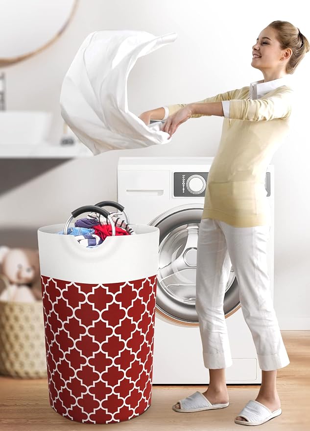 Fabspace Large Laundry Basket Laundry Hamper Bag Washing Bin Clothes Bag Collapsible Tall with Handles Waterproof Travel Bathroom College Essentials Storage for College Dorm, Family, 82L (Red) | Freestanding Laundry Hamper, Waterproof Dirty Clothes Sto...