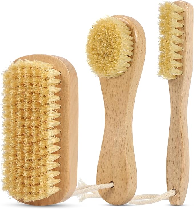 DEBETOOL 3-Piece Laundry Brush for Stains on Clothes, Gentle Boar Bristl | Laundry Scrub Brush Stain Remover for Delicate and Everyday Fabrics, Wooden Handheld Spot Cleaning Tool