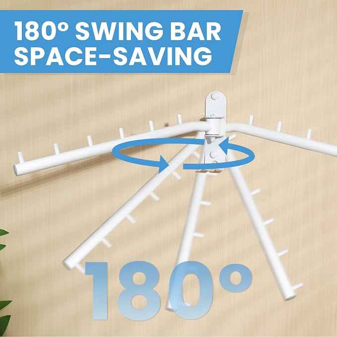Mooche Swing Clothes Hanger Rack, Garment Racks 11.93" Long, White | 180°Rotation Laundry Drying Rack 304 Stainless Steel Space Saving Wall Mounted for Laundry Room Bedroom Balcony