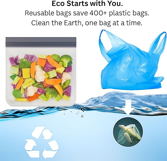 7 Pack Reusable Sandwich Storage Bags, BPA Free Leakproof Food Storage, Dishwasher Safe and Silicone-Free Freezer Bags