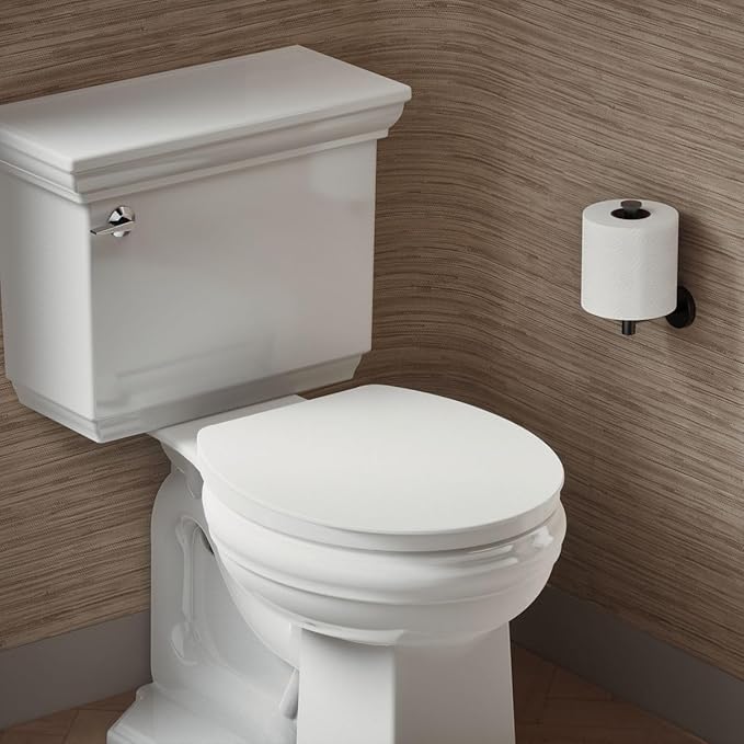 KOHLER K-26802-0 Impro ReadyLatch Quiet Close Round Toilet Seat, White Toilet Seat, Grip-Tight Bumpers, New Home Essentials, Slam Prevention (Pack of 2)