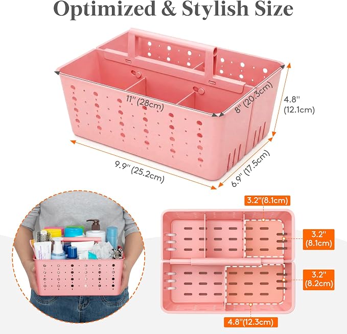 Lifewit Shower Caddy Portable, Caddy Organizer with Handle and Adjustable Dividers, Plastic Shower Basket for Dorm Room Essentials, College, Bathroom, Slate Blue, 1 Pack