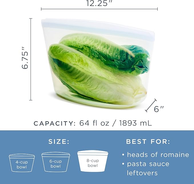 Stasher Silicone Reusable Storage Bag, 8-Cup Bowl, Reusable Freezer Bags, Microwave, Dishwasher, Oven Safe, Sous Vide, Premium Lunch Container, Eco Friendly, Food-safe Silicone Snack Bag, 64 oz, Blue