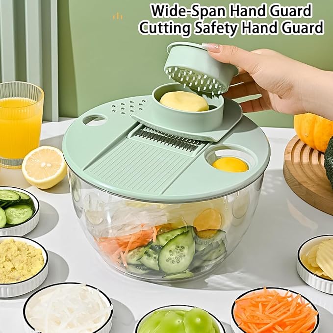 2026 New Large Capacity Multi-Function Salad Spinner, One-Hand Pump Lettuce Spinner with Slicer and Vegetable Grater, Clear Serving Bowl with Quick Stop Button for Crisp Greens and Fruits (Green)