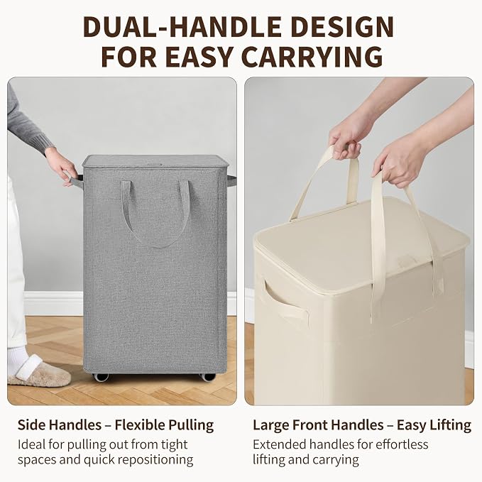 Goodpick 100L Collapsible Laundry Hamper with Wheels and Lid, White | Removable Wash Bag, Reinforced Handles, Home Organization, Laundry Room & Bathroom Storage, Clothes, Towels & Bedding