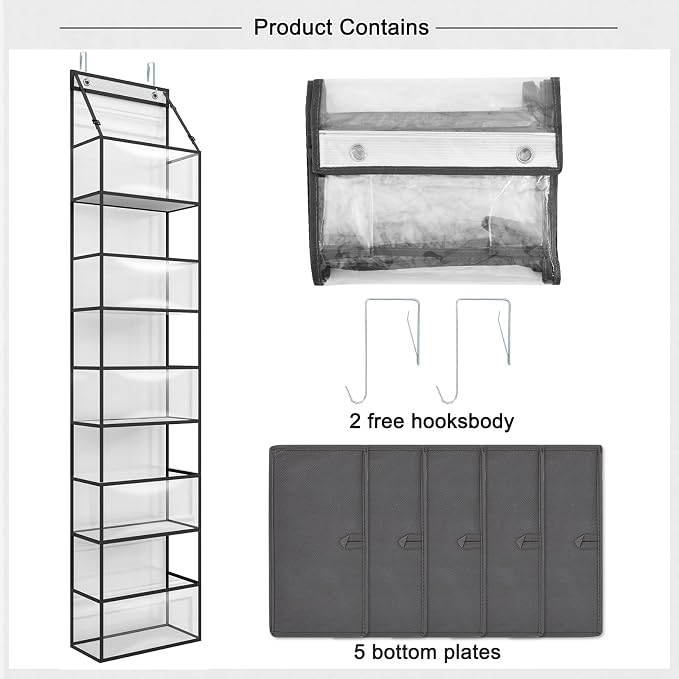 Fixwal 5 Shelves, Clear Plastic Pockets, Sturdy Hanging Design, for Pantry Closet Bedroom Nursery and Bathroom Storage