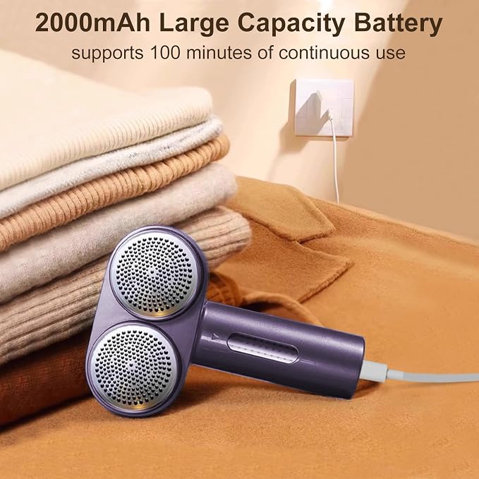 Fabric Shaver, Dual Motor Electric Lint Shaver for Clothes, 6 Blades, Purple