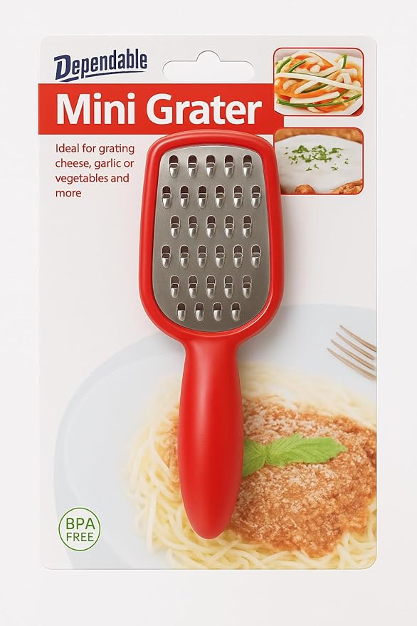 Mini Stainless Steel Grater with BPA-Free Handle – 5-Inch Cheese, Garlic, Nutmeg, Chocolate, Citrus Zester – Compact Handheld Grater for Kitchen, Baking, Cooking by Dependable Industries
