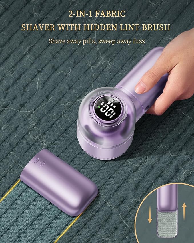 X-Large Fabric Shaver with Lint Brush, Rechargeable Lint Shaver with Digital Display, 3-Speeds, 6-Leaf Blades, 1200mAh Electric Lint Remover Sweater Shaver for Removing Fuzz and Pill
