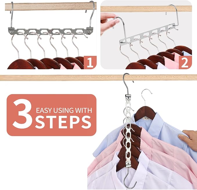 Metal Space Saving Hangers for Clothes, Collapsible Hanger Organizer, 9Pack