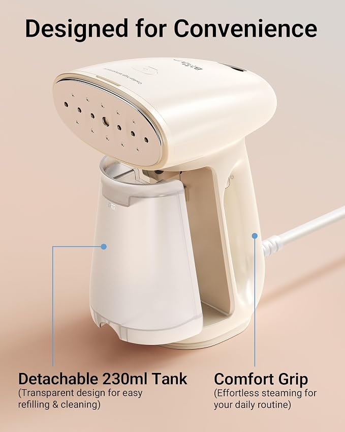 Bear Steamer for Clothes, 1300W 25s Heat-Up Clothes Steamer with 230ml Tank | Essential Oil Compatible,20g/min Steam Rate,Handheld 2-in-1 Steam&Iron,Fabric Wrinkle Remover for Home&Travel,Includes Brush