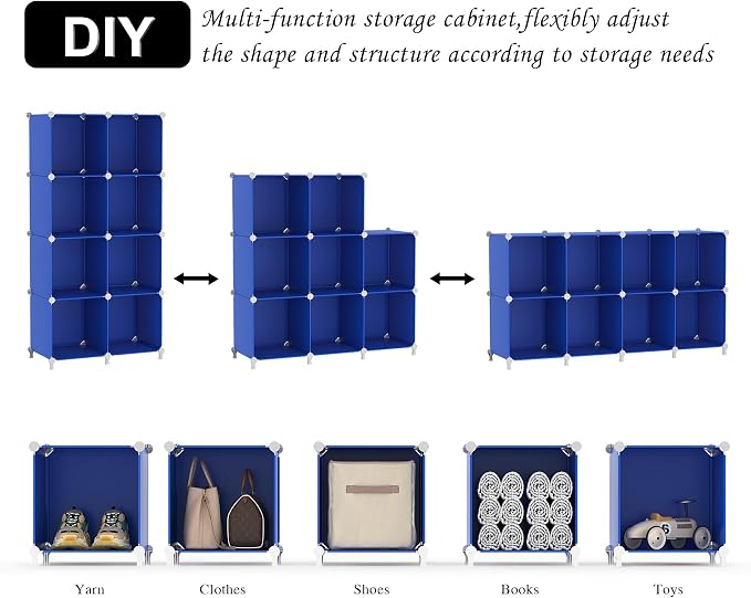AWTATOS Cube Storage Organizer, 8 Cube Closet Organizers Stackable, Blue | Portable Closet Storage Cube Shelves, DIY Plastic Bookshelf Clothes Organizer Shelving for Bedroom, Home Office