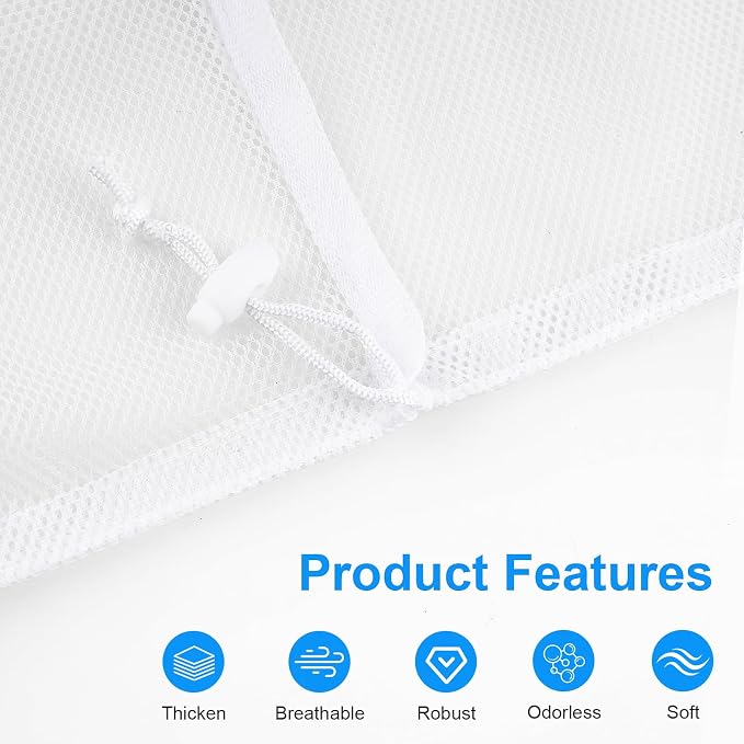 2 Pack Large Mesh Laundry Bags, 24" x 36" Heavy Duty Strong | Drawstring Dirty Clothes Bag, with Soft Breathable Net, Machine Washable, For College, Dorm, Camp, Travel ＆ Family Use(White)