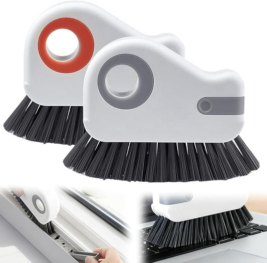 2 in 1 Window Track Cleaning Brush, 2026 New Groove Crevice Cleaning Tool, Multifunctional Hard Bristle Grip Brush with Hidden Scraper, Gap Scrub Brush for Sliding Door, Window Sill (2Pcs-Grey+Orange)