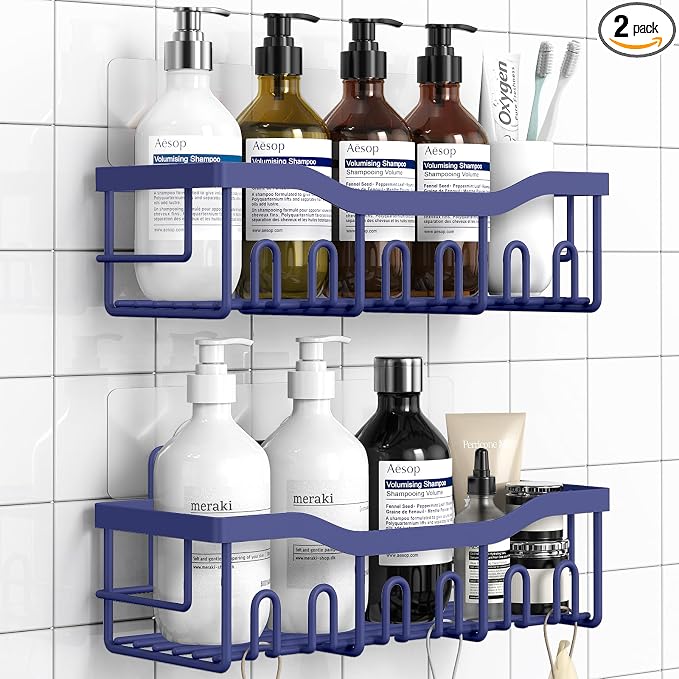 EUDELE 2 Pack Shower Caddy, Adhesive Organizer for Bathroom & Kitchen Storage, No Drilling, Rustproof Stainless Steel Shelf Organizer