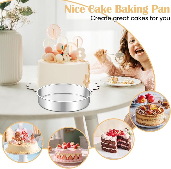 TeamFar 9 Inch Cake Pan, Stainless Steel Round Layer Cake Baking Pans Tins for Birthday Wedding, Non-Toxic & Heavy-Duty, Mirror Finish & Leak Proof, Oven & Dishwasher Safe, Set of 2