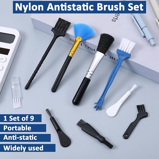 Small Cleaning Brush Set, 9Pcs Cleaning Brushes Small Spaces for Electronics Tiny Objects Mini Crevice Tight Spaces Jewelry (Black)