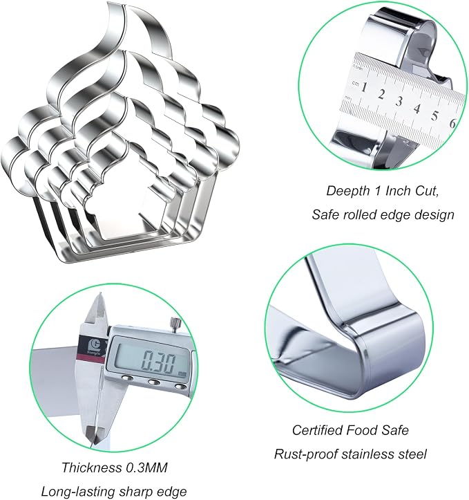 Cupcake Cookie Cutter Set - 5 inch, 4 inch, 3 inch, 2 inch - 4 Piece Summer Ice Cream Cookie Cutters Shapes Molds - Stainless Steel