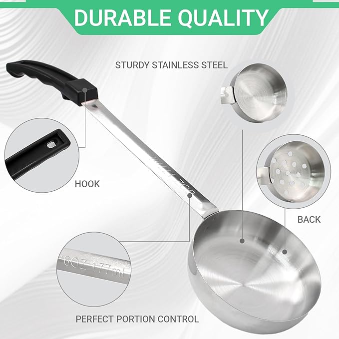 4PCS 6 oz Portion Control Serving Spoons,Measuring Ladle Scoops Food Utensils,Proportion Manage Slotted and Unslotted Scoops for Weight Loss/Kitchen(Black)