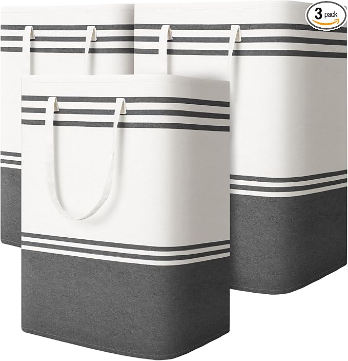 3 Pack Large Laundry Baskets, Laundry Hampers, Freestanding Waterproof Collapsible Clothes Bag with Extended & Reinforced Handles - Clothes Basket for Dorm, Bathroom, Home (125L)