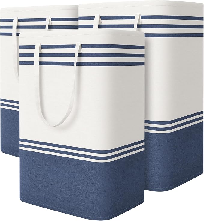 TranquilRelax 3-Pack Laundry Basket, Laundry Hamper, Blue-88L | Freestanding＆Water-Resistant Laundry Hamper, Collapsible Tall Clothes Hamper with Carry Handles for Clothes, Laundry Basket