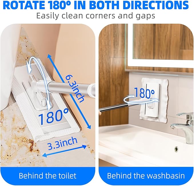 Snap Grip Mini Mop for Tight Spaces – 39in Compact Handle, One-Click Zero-Touch Cloth Change Flat Map, Compatible with Tissues/Wipes/Old Cloths/Disposable Pads, Wet/Dry Cleaning (10 Reusable Cloths)