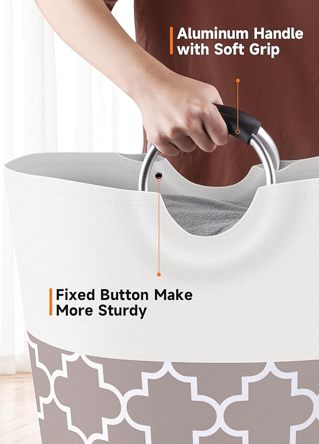 Large Laundry Basket, 115L Tall Collapsible Hamper with Handles, Khaki | Freestanding Laundry Hamper, Waterproof Dirty Clothes Storage Bag for College, Bathroom, Foldable Washing Bin for Travel