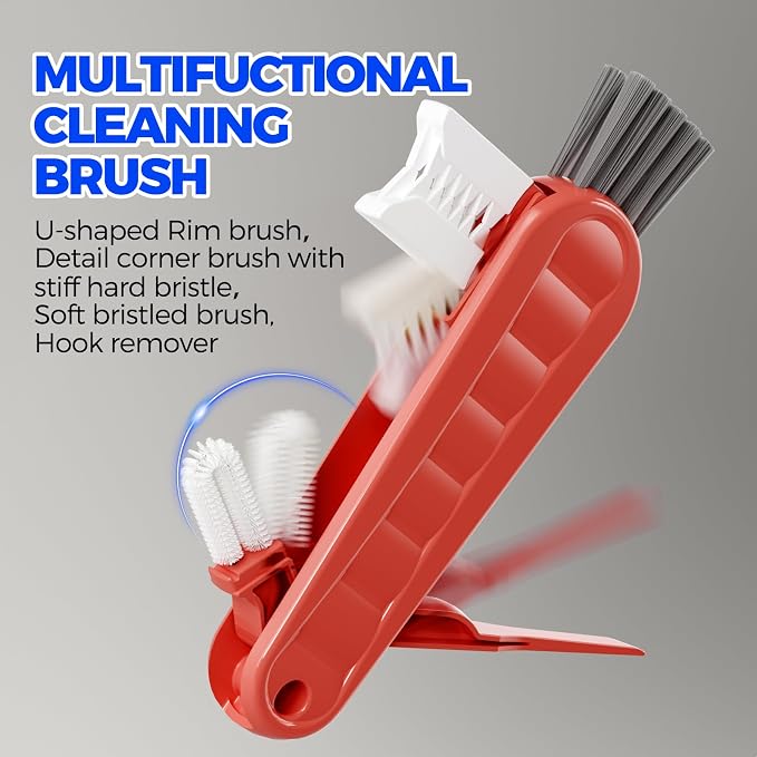 Holikme 6 Pack 4 in 1 Cup Lid Cleaning Brush 3 Straws Bottle Brush,Red | 4 in 1 Cup Lid Cleaning Brush Multifunctional Bottle Brush, Silicone Cup Lid Gap Cleaner, Bristle Crevice Cleaning Brush