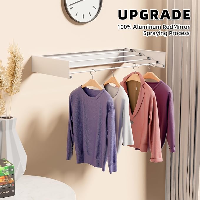 ZMBESUP Wall Mounted Drying Rack for Small Space, 23.6" Foldable Collapsible Laundry Rack, Compact Space Saver for Apartment Bathroom Balcony, Includes Wall Template (White)