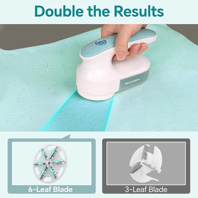 BEAUTURAL Fabric Shaver and Lint Remover, Portable Sweater Defuzzer | 2 Speeds, 1 Replaceable 6-Leaf Blade, Remove Fuzz, Lint Balls, Pills, Bobbles for Clothes and Furniture