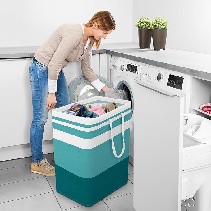 StorageRight Laundry Basket Hamper, 100L Collapsible Clothes Storage, Green | Freestanding Clothes Hampers, Foldable design, with Easy Carry Handles, For Laundry, Bedroom, Dorm, Clothing, Towels, Toys
