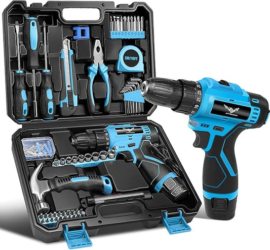 JENABOM Tool Set - 12V Cordless Drill Kit, 146 Piece Home Tool Set With Power Drill, Tool Kits for Men & Women, Perfect for Homeowner, Diyer, Handyman