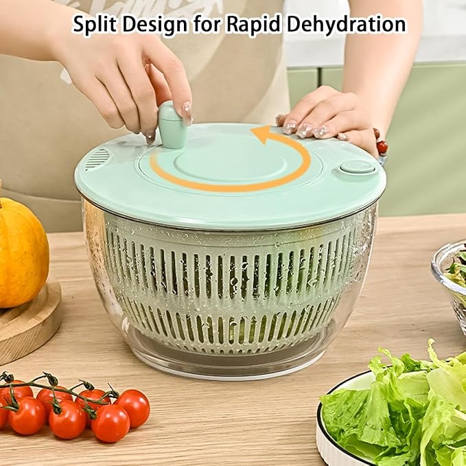 2026 New Large Capacity Multi-Function Salad Spinner, One-Hand Pump Lettuce Spinner with Slicer and Vegetable Grater, Clear Serving Bowl with Quick Stop Button for Crisp Greens and Fruits (Green)