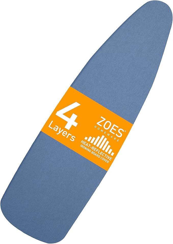 ZOES HOMEWARE Ironing Board Cover and Pad | 100% Cotton Cover with Padding Standard Size with Aluminum Coating | Heat-Reflective Ironing Board with Elastic Edges Set | 54"x15" Blue