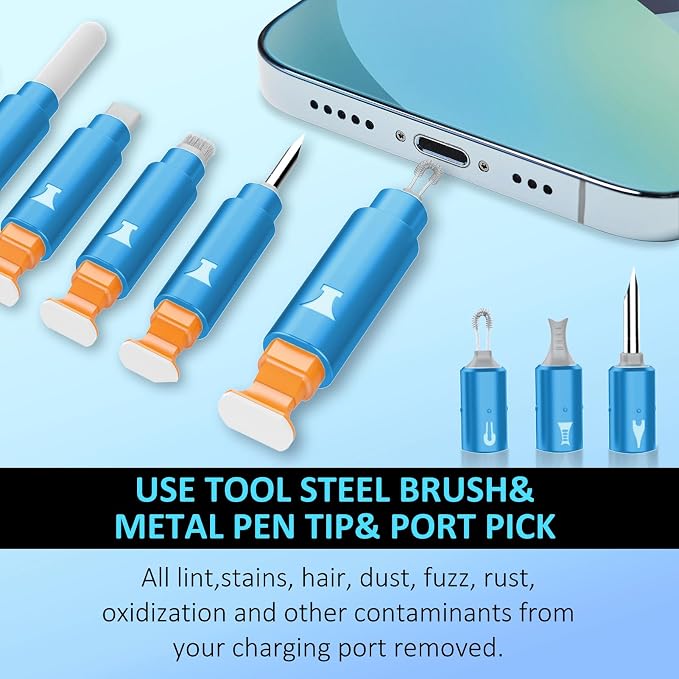iPhone Cleaning Kit for Charging Port Cell Phone USB C, Sky Blue | Multi-Tool, Cleaner Kit for AirPod, iPhone Cleaner, Portable Repair Tool, for Lightning Charger Cable iPad Electronic Devices