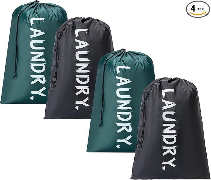 4 Pack Travel Laundry Bag,24" x 36", Extra Large Dirty Clothes Organizer | Machine Washable with Drawstring, Holds 3-4 Loads of Laundry,Fit a Laundry Hamper or Basket Travel Essentials