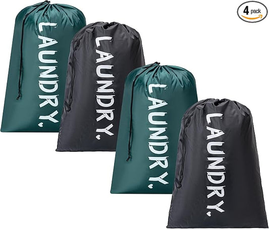 4 Pack Travel Laundry Bag,24" x 36", Extra Large Dirty Clothes Organizer | Machine Washable with Drawstring, Holds 3-4 Loads of Laundry,Fit a Laundry Hamper or Basket Travel Essentials