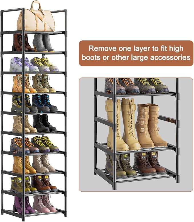 OYREL Shoe Rack, Upgrade Plus Narrow 10 Tier Shoes Organizer for Closets | Any Shoes & Boots, Sturdy Metal Tall Stackable Free Standing Shoe Racks for Small Space, Bedroom, Entryway