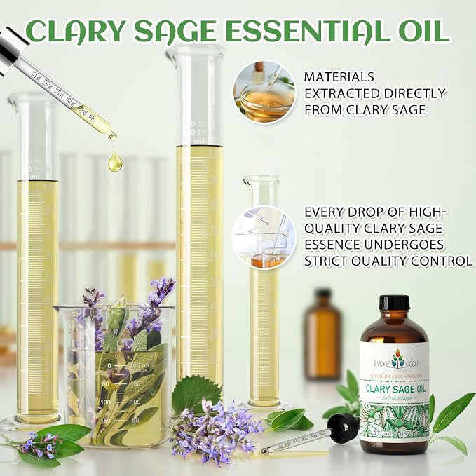 EVOKE OCCU Clary Sage Oil for Diffuser, Spray & Skin Care | Clary Sage Essential Oil, Ideal for Diffusers, Room Sprays and Daily Skin Care - 4 FL Oz