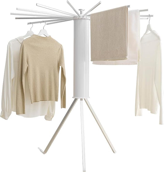 RFOUO Foldable Clothes Drying Rack Tripod with Aluminum-16rods | Portable，Space-Saving Freestanding Drying Rack for Indoor Outdoor, Apartment, Bedroom, Laundry Room