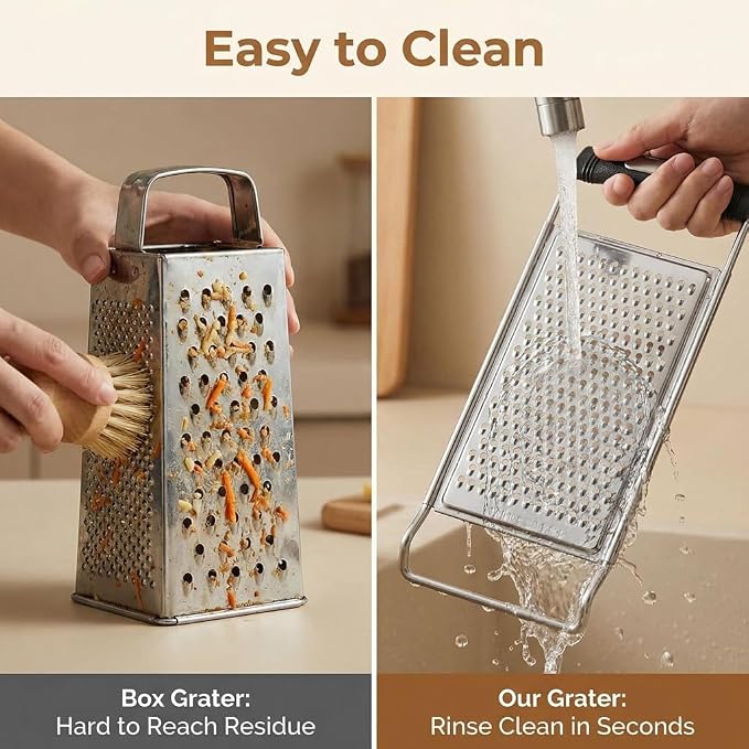 NACOLUS Stainless Steel Fine Cheese Grater & Zester with Ergonomic Handle - Dual Side for Fine Shredding and Zesting - Perfect for Hard Cheese, Citrus, Ginger, Garlic, Dishwasher Safe