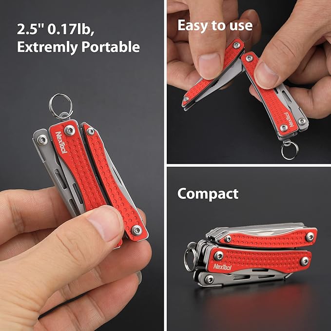 NexTool Mini Flagship EDC Keychain Multitool, Mini Pocket Knife (Red) | 10-in-1 Multi Tool, 30Cr13 Full Size Scissors, EDC Fifth-Pocket Tool, Cool Gadgets for Men, Gifts for Men on Christimas