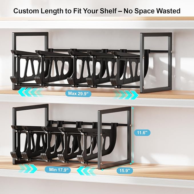 iSPECLE Can Storage Organizer Pantry - Auto-Rolling Expandable Hold 80 Cans | Stackable For Walk-in Deep Pantry Shelve, Adjustable Width for Food Cans, Sturdy Metal Frame, Easy Access & Restocking, Black