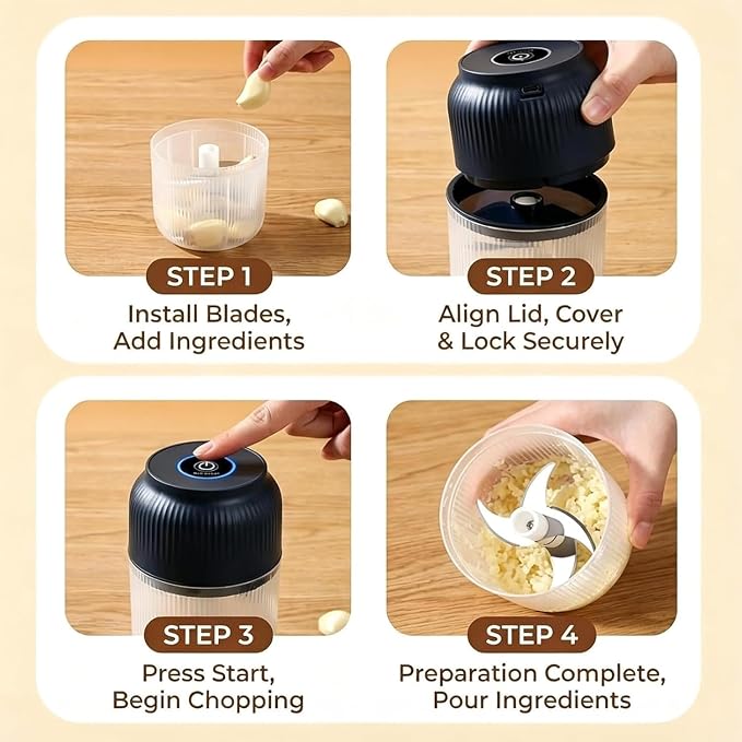 Household Electric Garlic Crusher, Upgraded Mini Electric Food Chopper, 350ml 6 Blades USB Rechargeable Garlic Mincer with Lid & Egg Beater for Onion Ginger Chili (Blue+Blue)