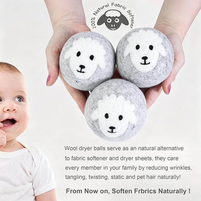 Budieggs Wool Dryer Balls XL 6-Pack, 100% New Zealand Wool Handmade | Chemical-Free Natural Fabric Softener Reusable, Reduces Wrinkles, Tangling, Drying time & Static Cling, Lasts 1000+ Loads
