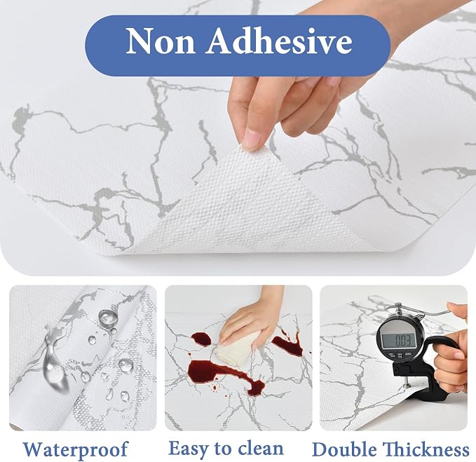Drawer and Shelf Liner for Kitchen Cabinet: 23.6 in X 20 Ft Non Slip | Waterproof Shelf Paper Non Adhesive Refrigerator Liners Silver Marble Easy Liners for Bathroom with Knife Tape Measure